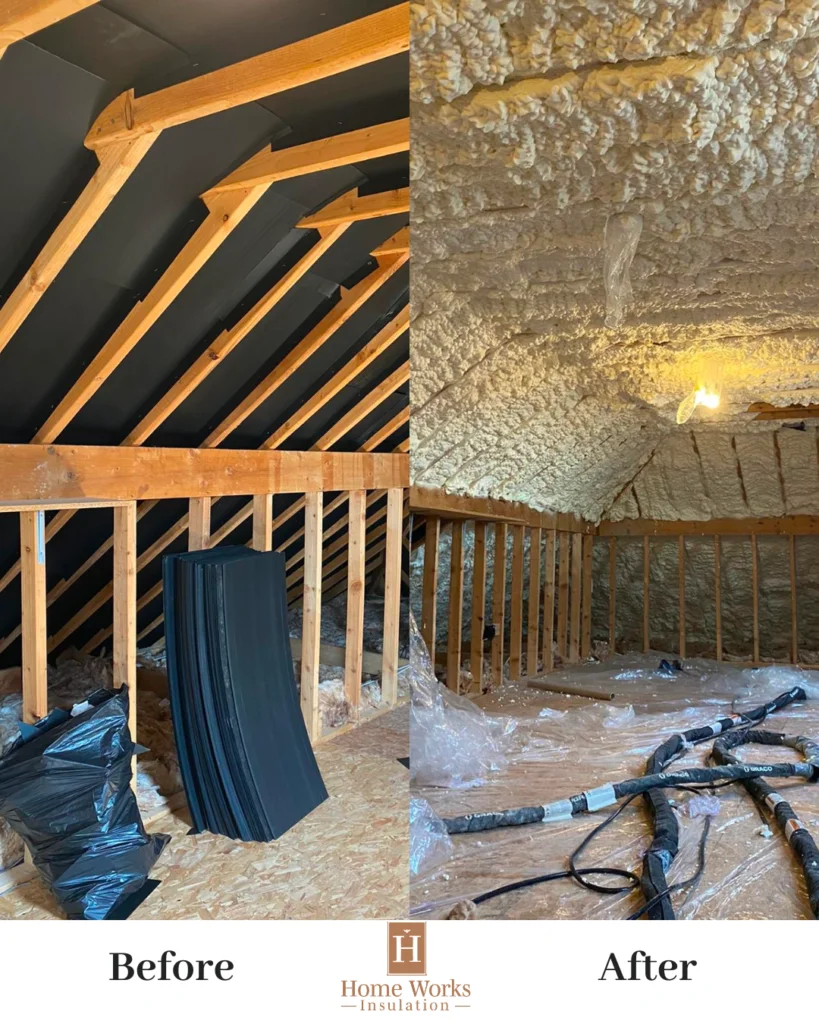 Wool insulation material being installed