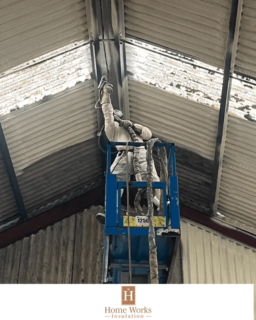 Roof insulation installed in a commercial shed