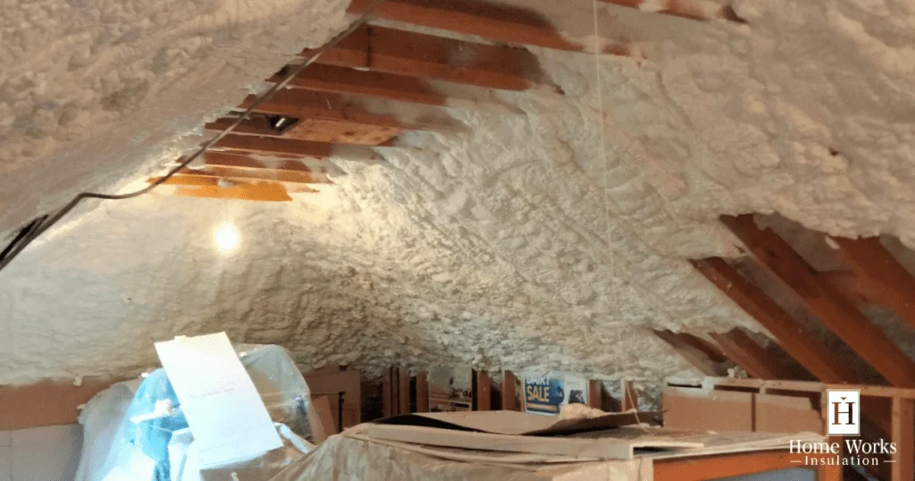 Completed spray foam attic insulation